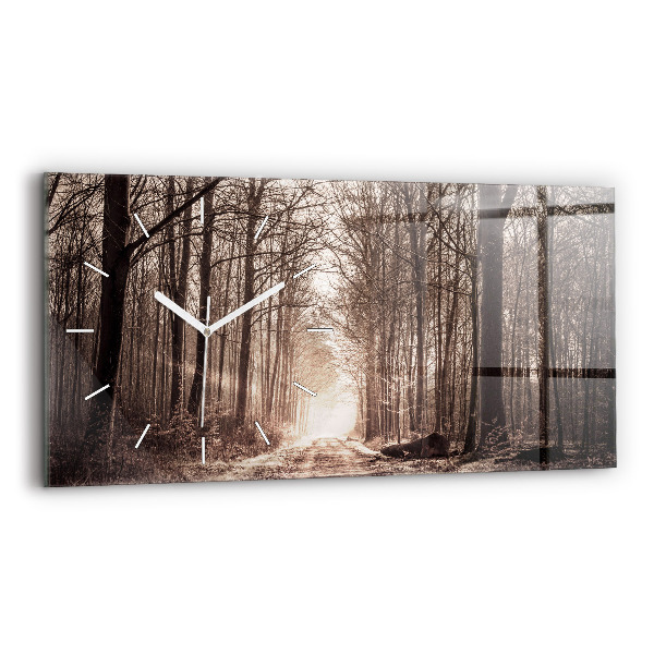 Horizontal wall clock Forest path in sepia