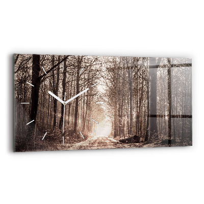 Horizontal wall clock Forest path in sepia