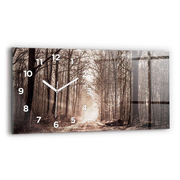 Horizontal wall clock Forest path in sepia