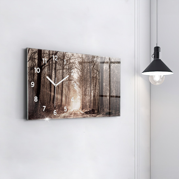 Horizontal wall clock Forest path in sepia