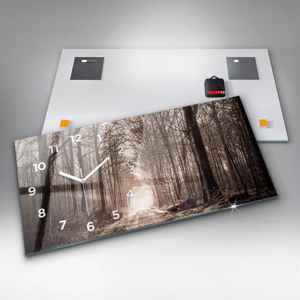 Horizontal wall clock Forest path in sepia