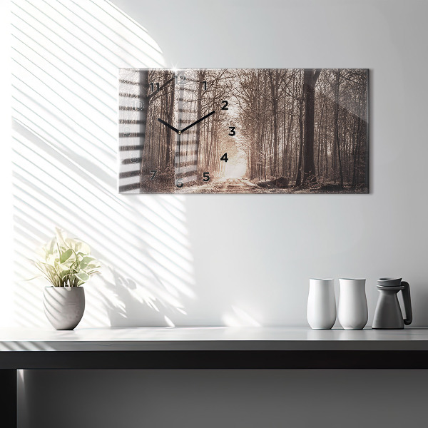 Horizontal wall clock Forest path in sepia