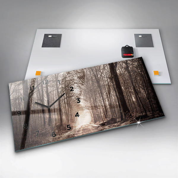 Horizontal wall clock Forest path in sepia