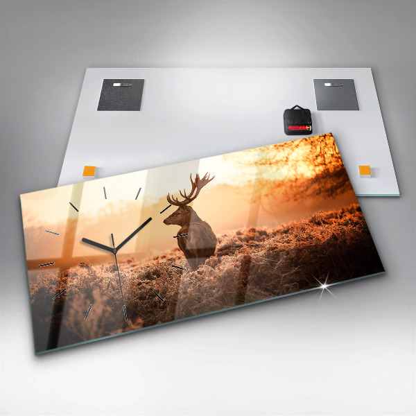 Horizontal wall clock Deer at sunrise