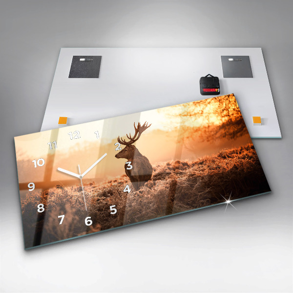 Horizontal wall clock Deer at sunrise