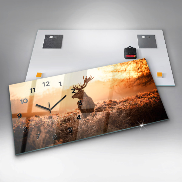 Horizontal wall clock Deer at sunrise