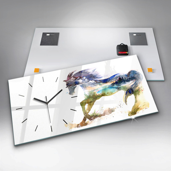 Horizontal wall clock Painted Mountains and Horse