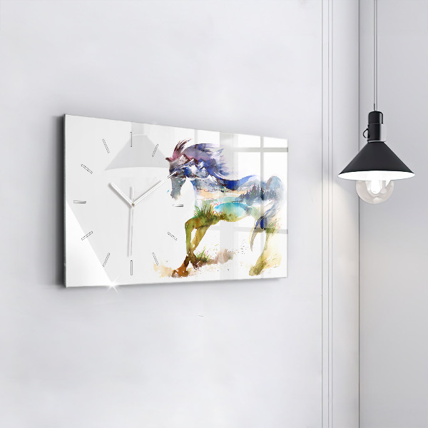 Horizontal wall clock Painted Mountains and Horse