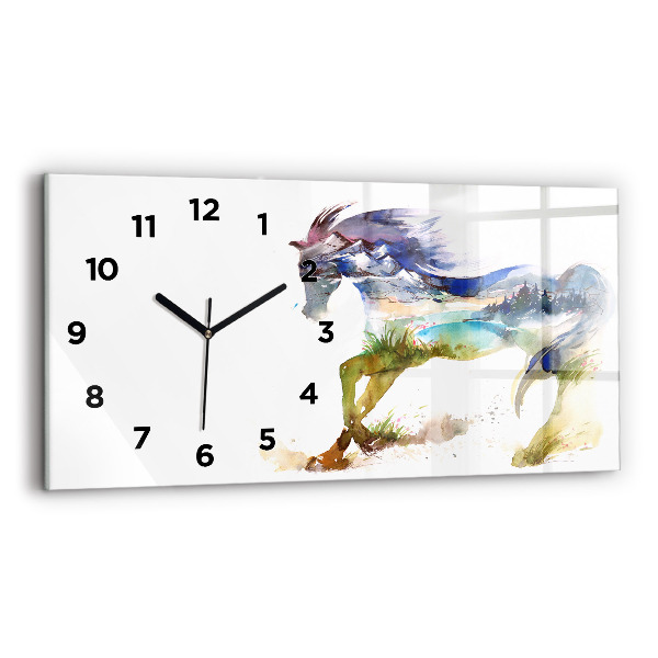 Horizontal wall clock Painted Mountains and Horse