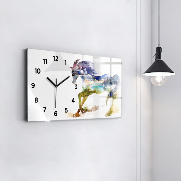 Horizontal wall clock Painted Mountains and Horse