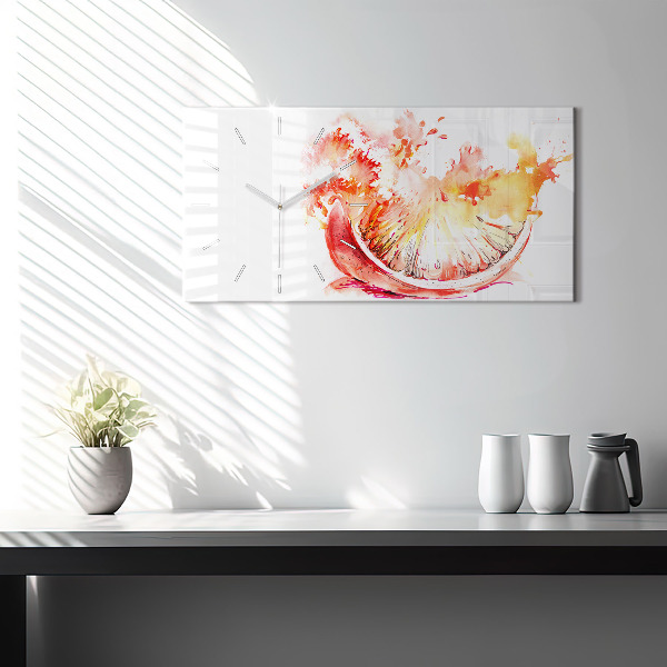 Horizontal wall clock Painted orange