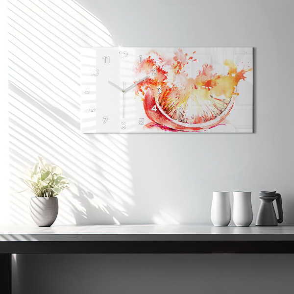 Horizontal wall clock Painted orange