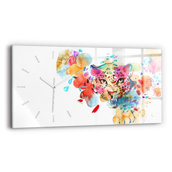 Horizontal wall clock Abstract wild cat