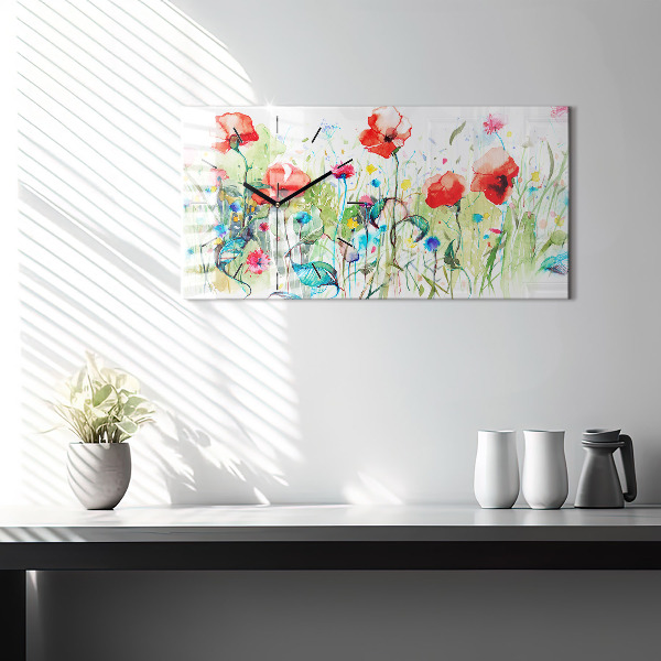 Horizontal wall clock Poppies in the Meadow