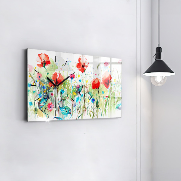 Horizontal wall clock Poppies in the Meadow