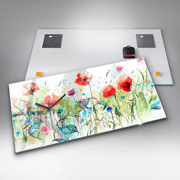 Horizontal wall clock Poppies in the Meadow