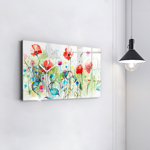 Horizontal wall clock Poppies in the Meadow