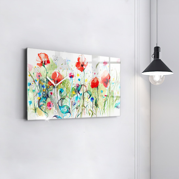 Horizontal wall clock Poppies in the Meadow