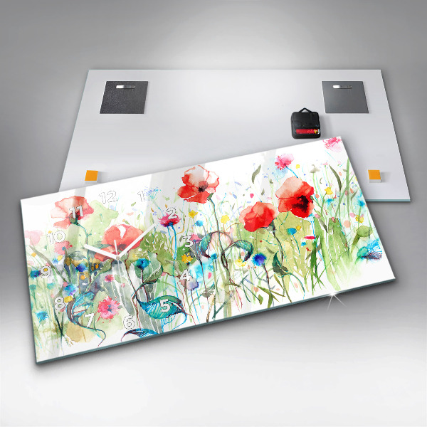 Horizontal wall clock Poppies in the Meadow