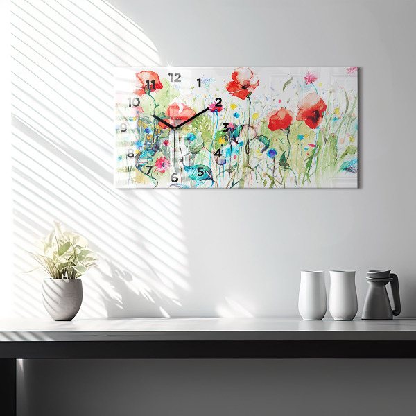 Horizontal wall clock Poppies in the Meadow