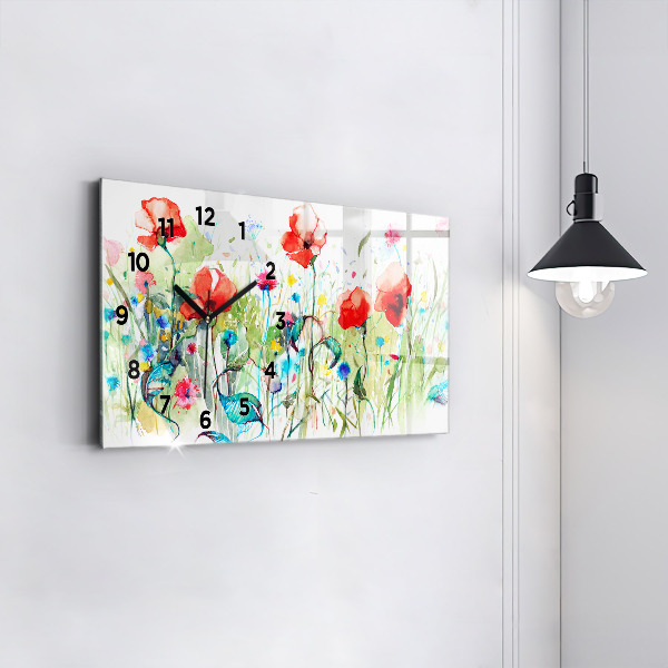 Horizontal wall clock Poppies in the Meadow