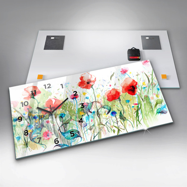 Horizontal wall clock Poppies in the Meadow