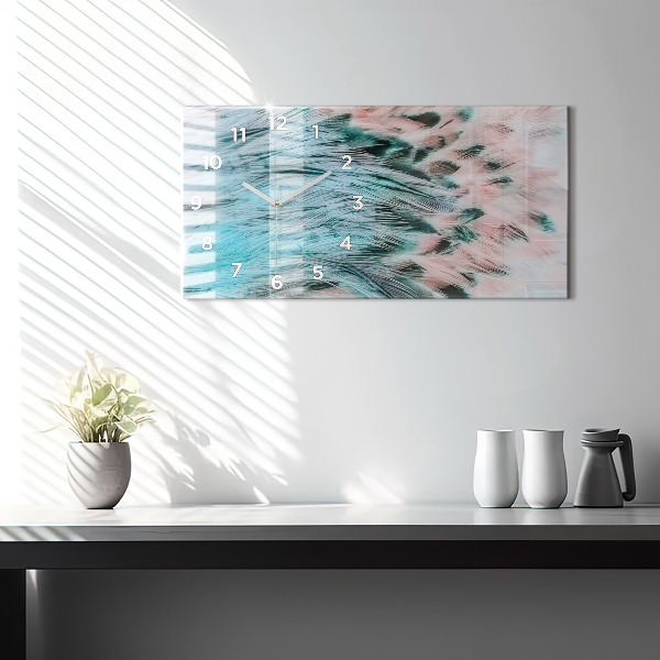 Horizontal wall clock Colorful feathers