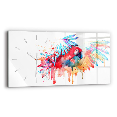 Horizontal wall clock Colorful red parrot