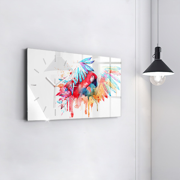 Horizontal wall clock Colorful red parrot
