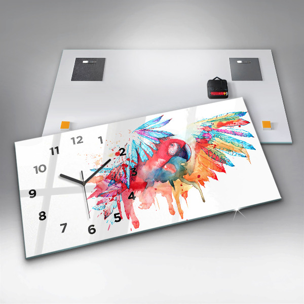 Horizontal wall clock Colorful red parrot