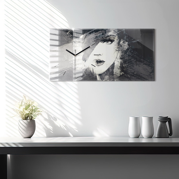 Horizontal wall clock Woman - watercolors