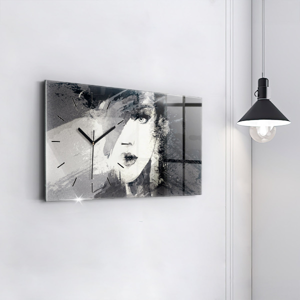 Horizontal wall clock Woman - watercolors