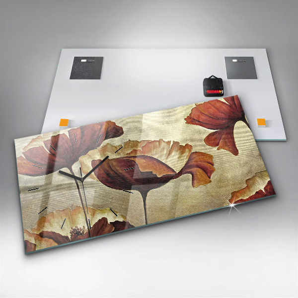 Horizontal wall clock Painted poppies