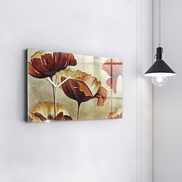Horizontal wall clock Painted poppies