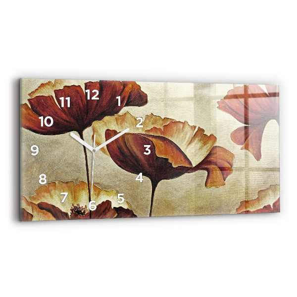 Horizontal wall clock Painted poppies