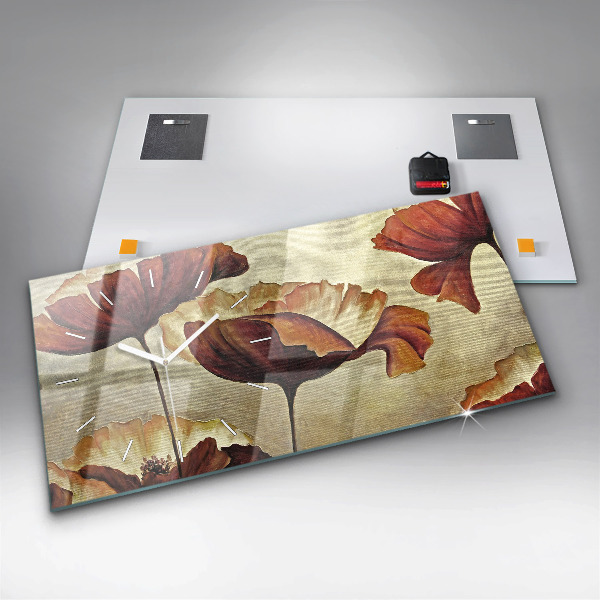 Horizontal wall clock Painted poppies