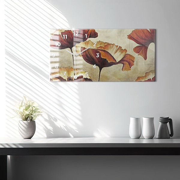 Horizontal wall clock Painted poppies