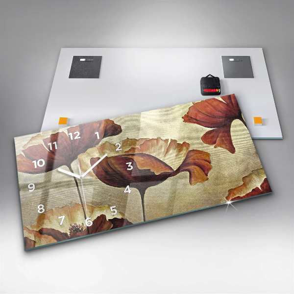 Horizontal wall clock Painted poppies