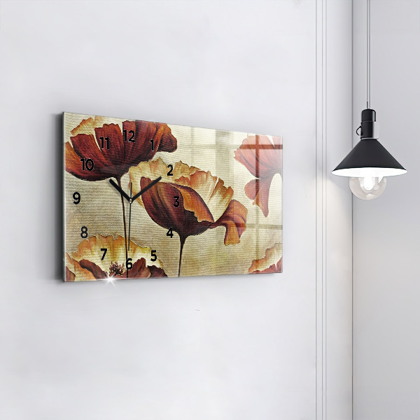 Horizontal wall clock Painted poppies