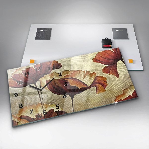 Horizontal wall clock Painted poppies