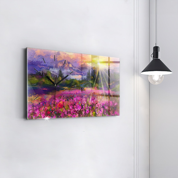 Horizontal wall clock Landscape of nature and flowers
