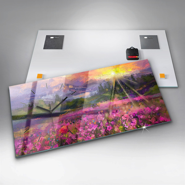 Horizontal wall clock Landscape of nature and flowers
