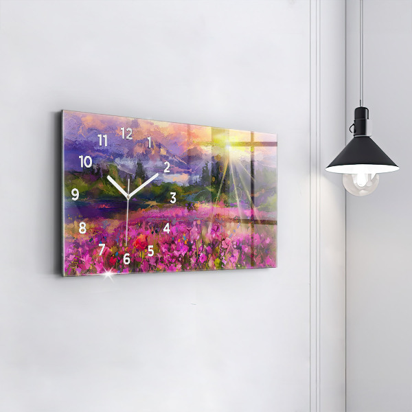 Horizontal wall clock Landscape of nature and flowers