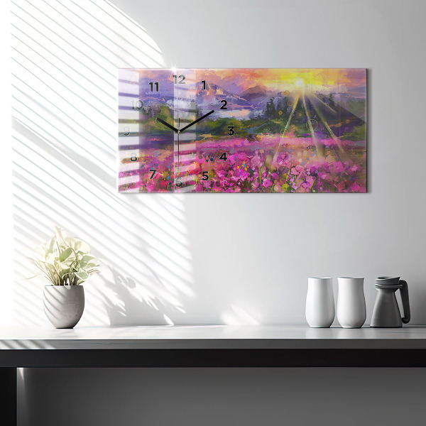 Horizontal wall clock Landscape of nature and flowers