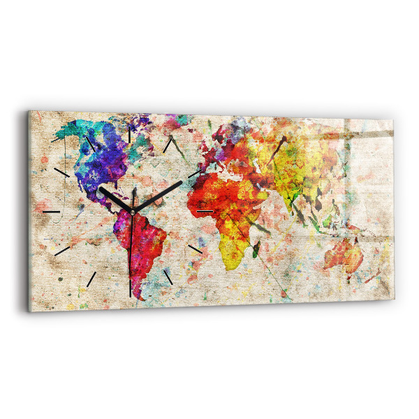Horizontal wall clock Colored world map