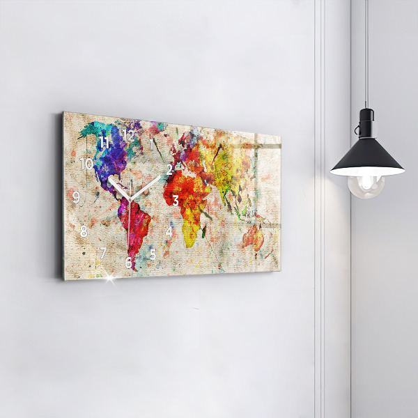 Horizontal wall clock Colored world map