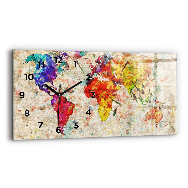 Horizontal wall clock Colored world map