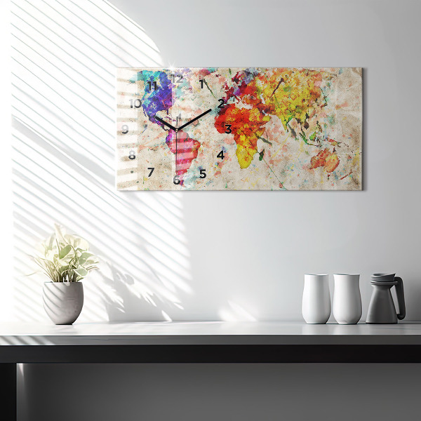 Horizontal wall clock Colored world map