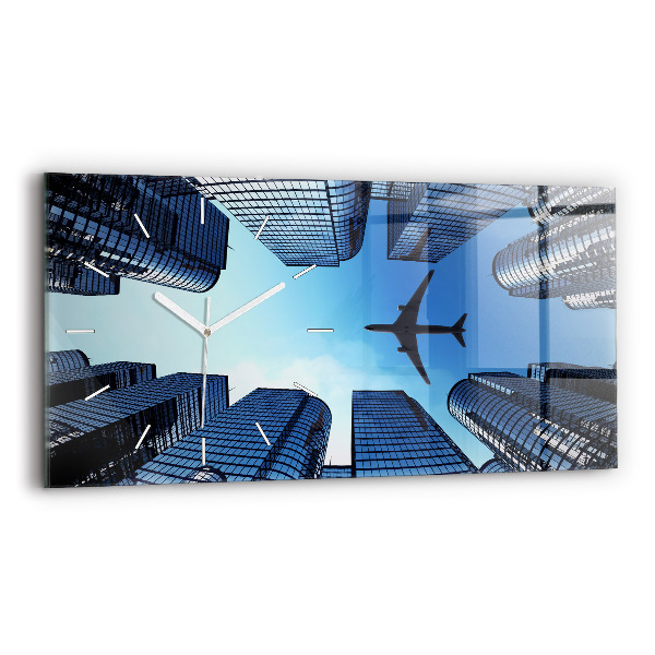 Horizontal wall clock Airplane over buildings