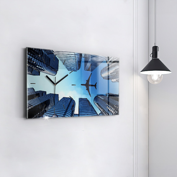 Horizontal wall clock Airplane over buildings